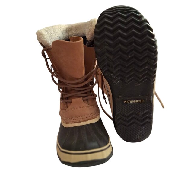 Sorel Caribou Womens Beige/Tan Waterproof Rubber Sole Winter Boots Laced Sz 8.5 - Picture 4 of 11